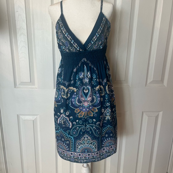 Angie Teal and Purple Patterned Midi Dress - Picture 1 of 5